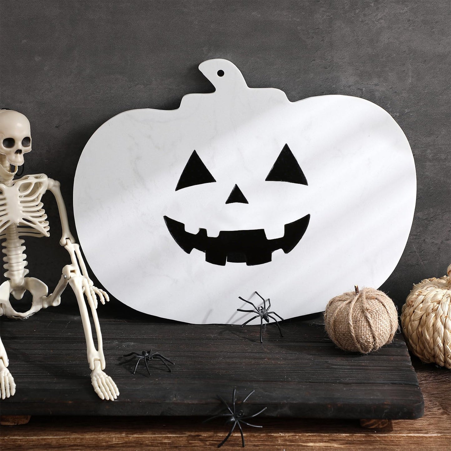 Reallnaive Halloween Marble Pumpkin Cheese Board Charcuterie Cutting Tray Marble Serving Decorative for Decoration Charcuterie Kitchen(White)