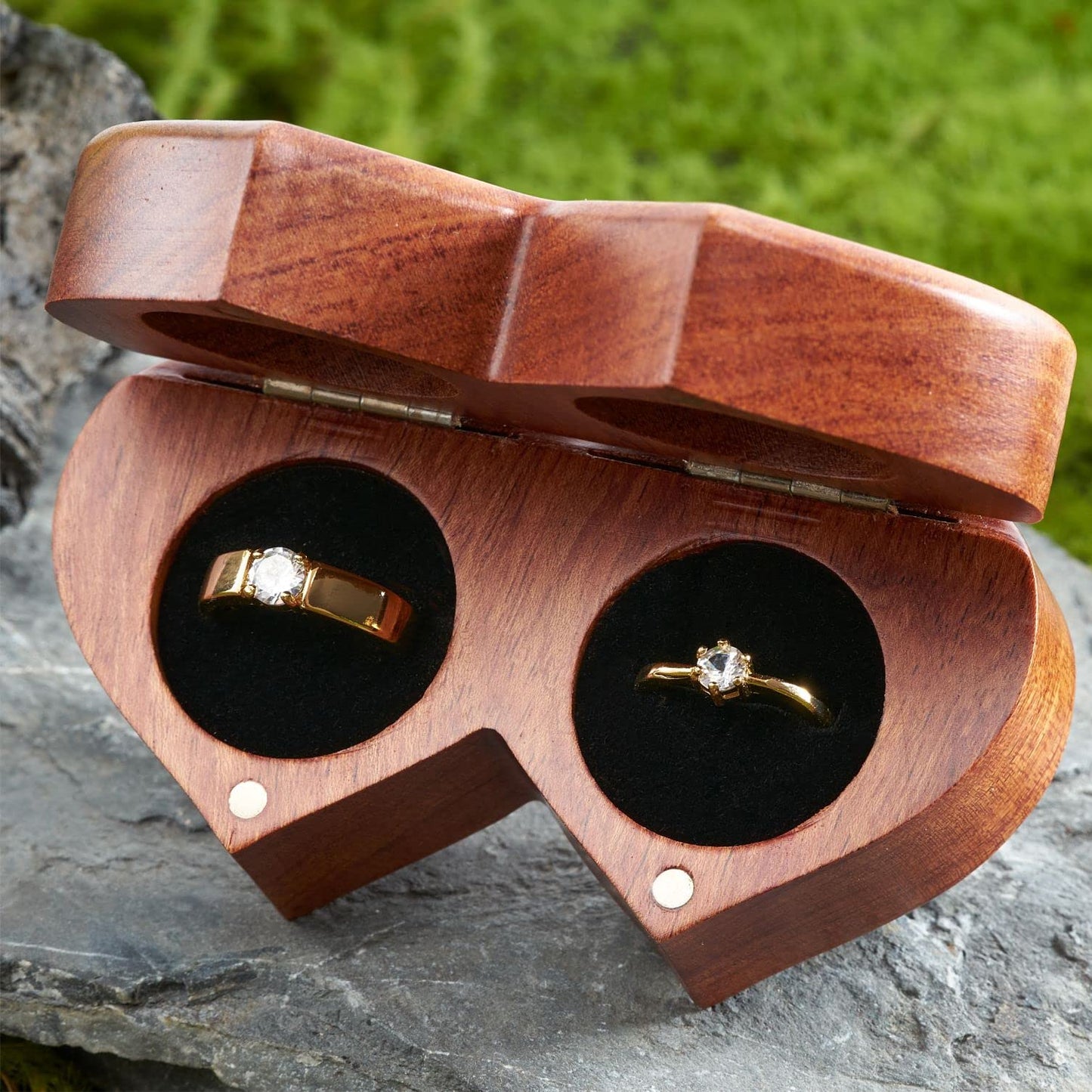 Handicraftviet Ring Box Mr and Mrs – Handmade Heart Shape Ring Box for Wedding Ceremony, Wedding Ring Holder Small Engraved for Engagement/Proposal, Rustic Ring Boxes (Wood Ring Holder)