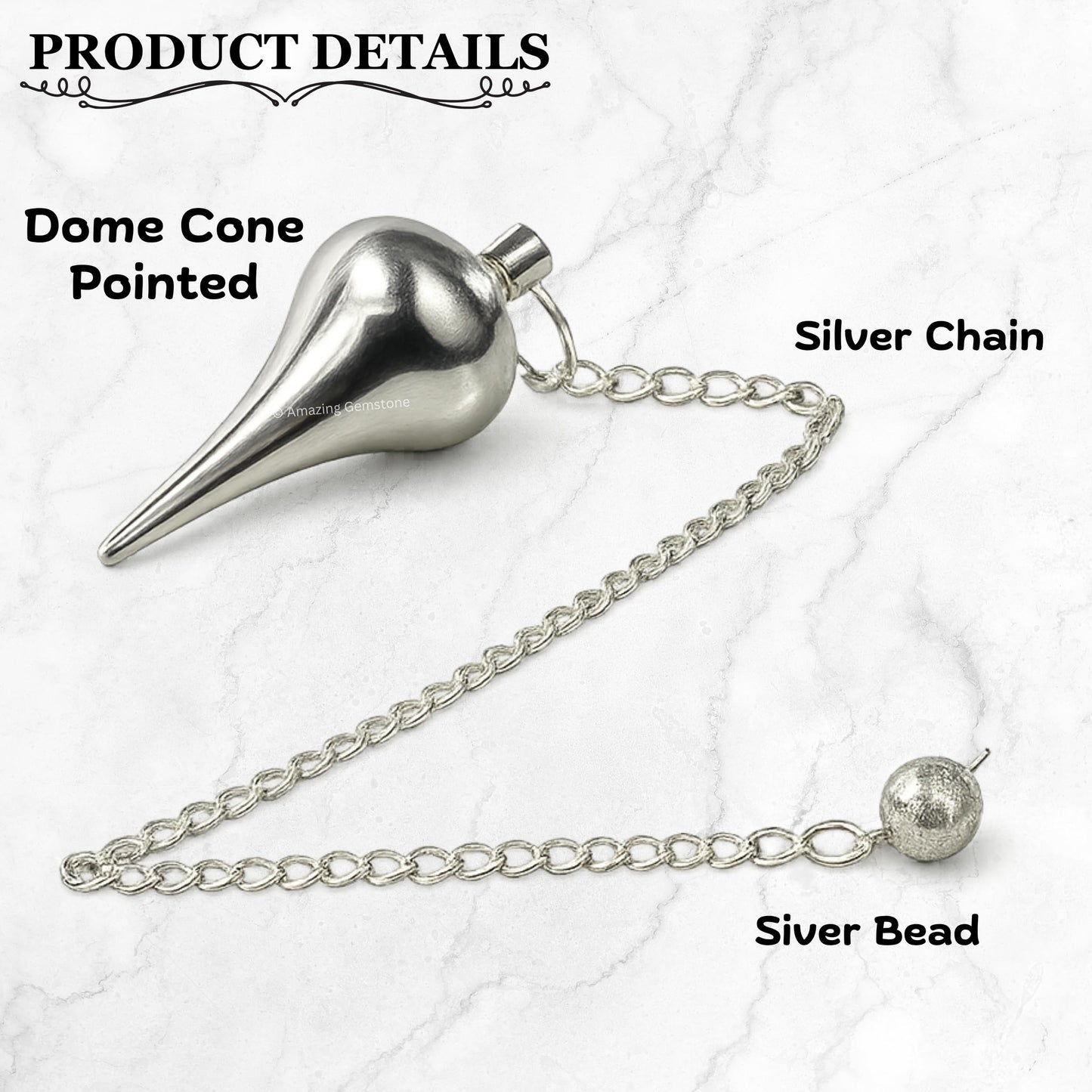 Amazing Gemstone Healing Metal Pendulums for Divination, Silver Dome Cone Point Steel Copper Pendulum High Energy Pendulo de Bronce Pendulos de Mesa MP119