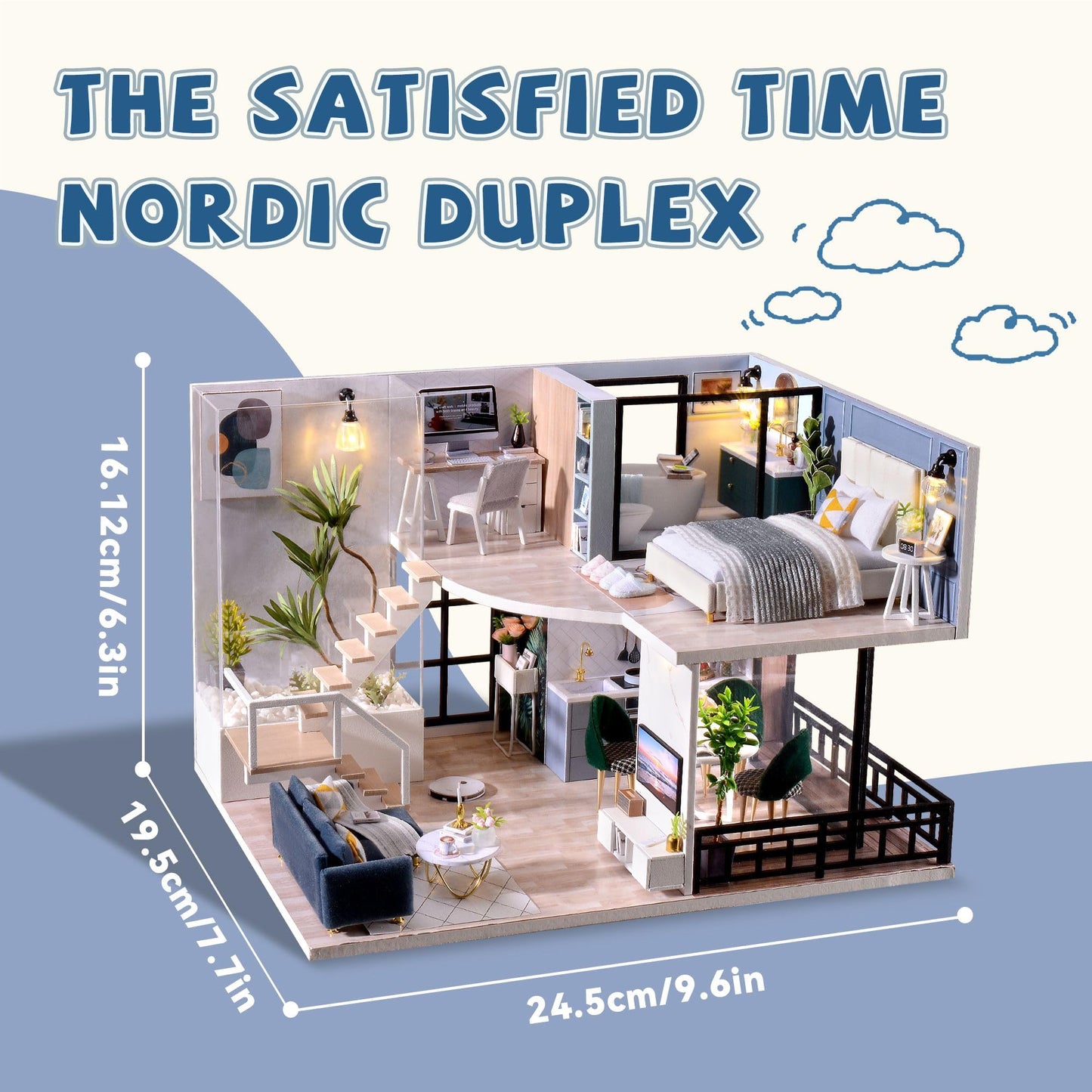 Flever Wooden DIY House Kit, Miniature with Furniture, Creative Craft Gift for Lovers and Friends (Satisfied Time)