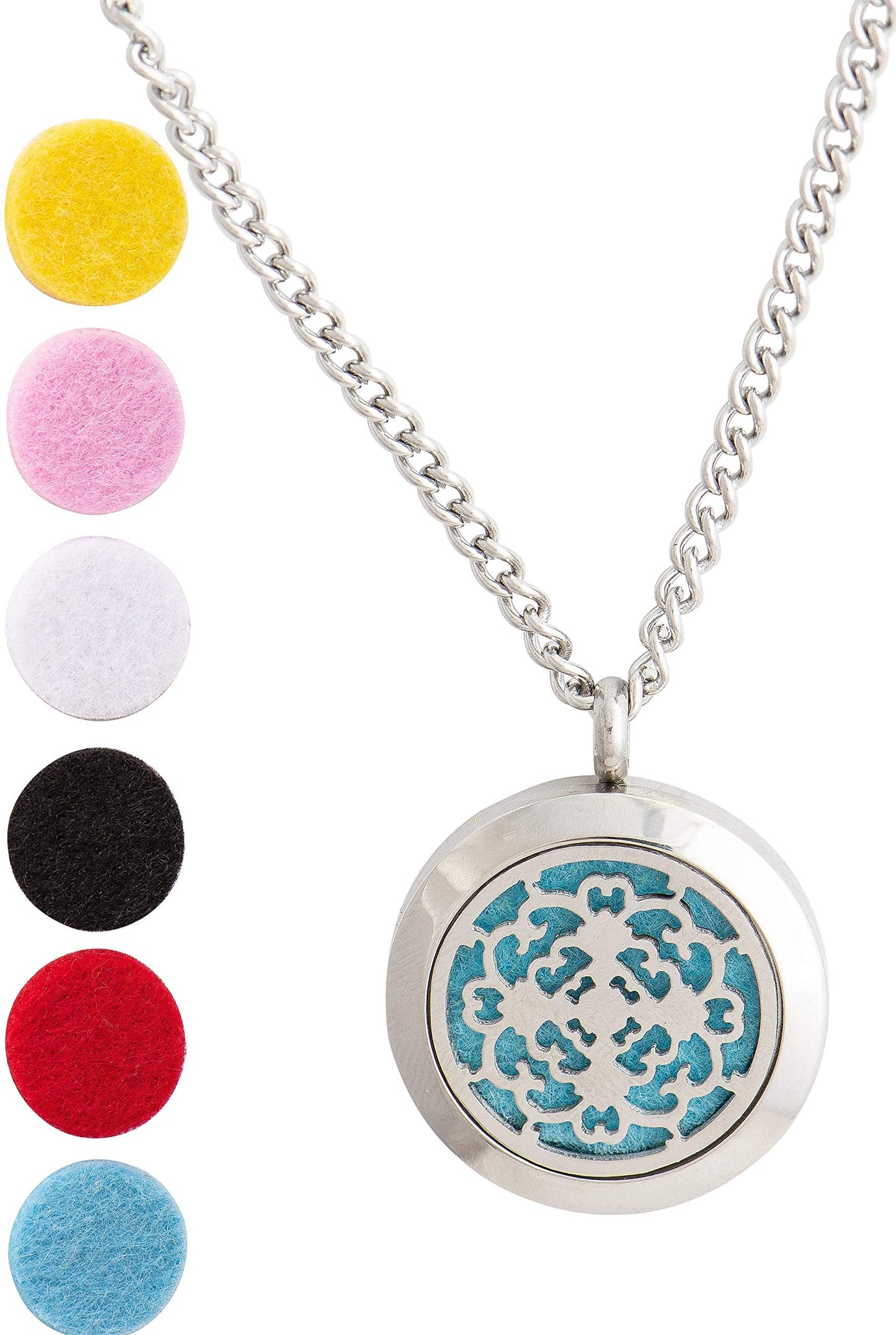 Wild Essentials Cross Essential Oil Diffuser Necklace, Stainless Steel Locket Pendant with 24 inch Chain, 12 Color Refill Pads, Customizable Color Changing Perfume Jewelry for Aromatherapy