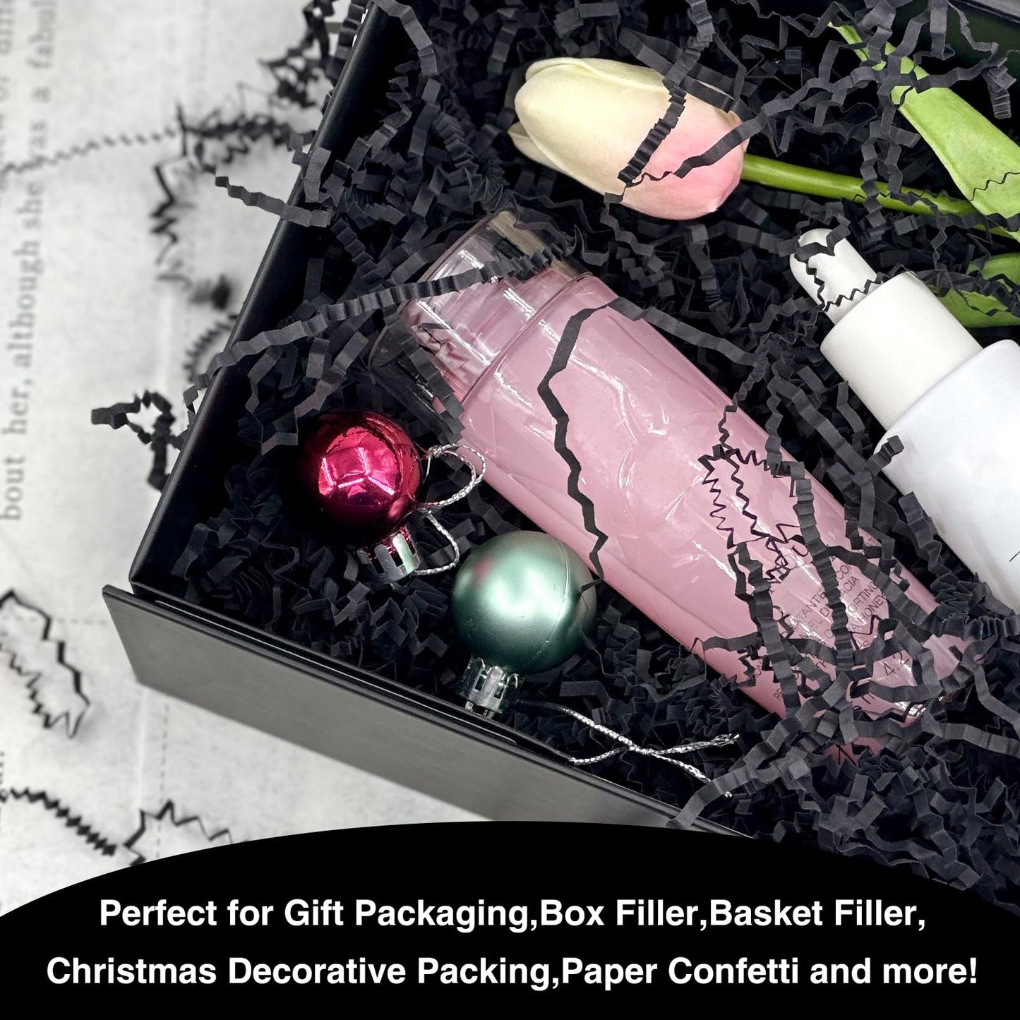 1LB Crinkle Cut Paper Shred Filler for Gift Box Bag and Basket On Holidays (Black)