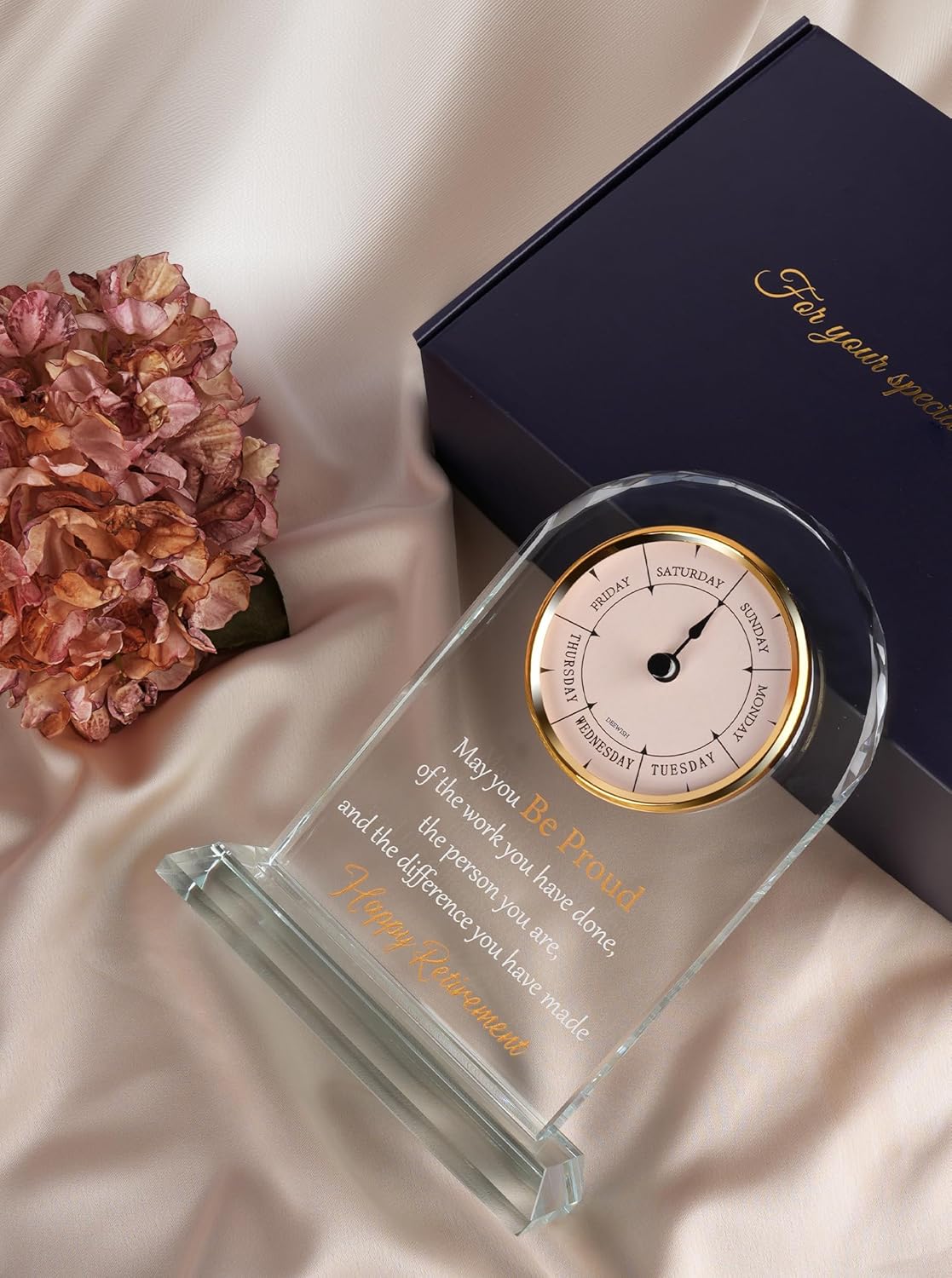 DEEWISH Retirement Gift for Women Men, Days of The Week Desk Clock, Happy Retirement Plaque Gifts for Coworkers Boss, Going Away Gift for Retired Friends, Farewell Presents for Teacher Doctor Nurses