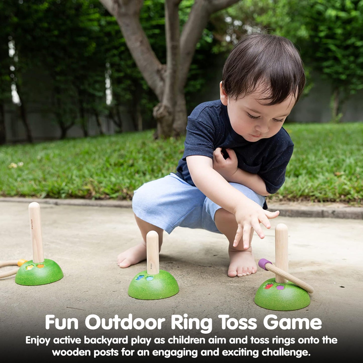 PlanToys® Meadow Ring Toss Wooden Montessori Coordination and Gross Motor Toy | Focus, Aim, Balance and Movement Development Activity | Eco Friendly Outdoor and Indoor Learning Game