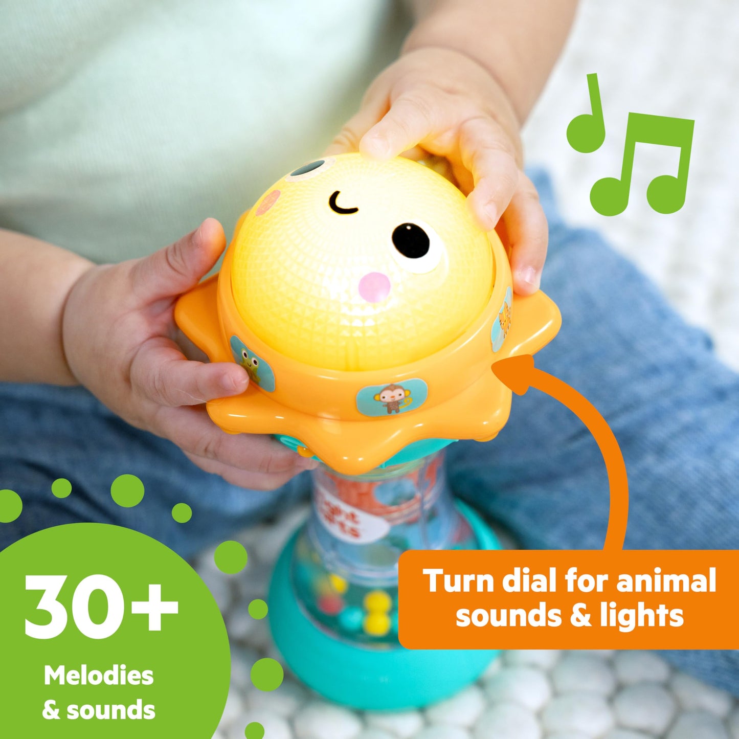Bright Starts Just for Sun Flashlight Toy with Animal Sounds, Rainstick Rattle Beads and Mirror, Unisex Toy for Ages 6 Months+