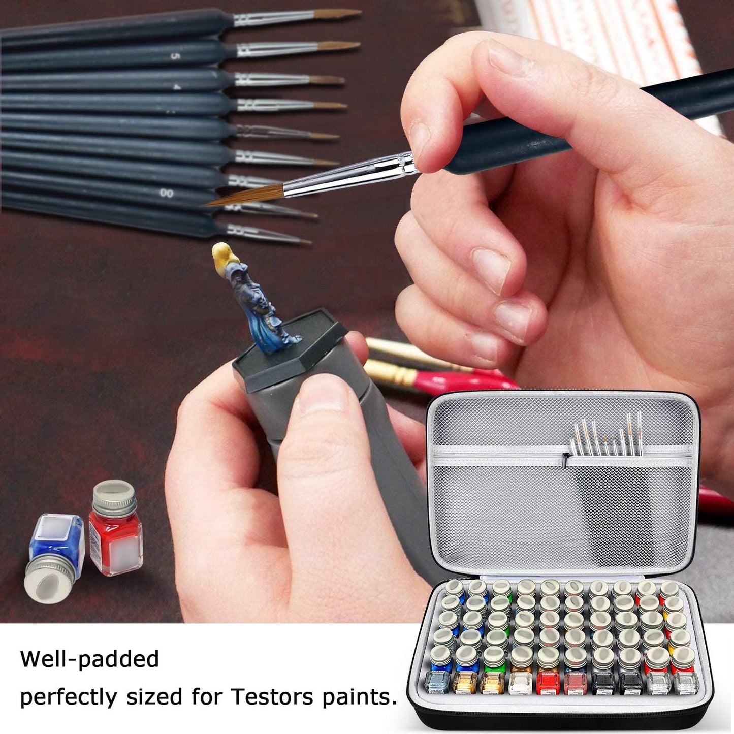 Storage Case For Testors Paint Set Model Paint, Holds 60 Bottles with 9 Detail Brushes, Paint Organizer Carrying Bag for Model Builders, Miniature Painters, Home Travel Workshop, Box Only, Grey