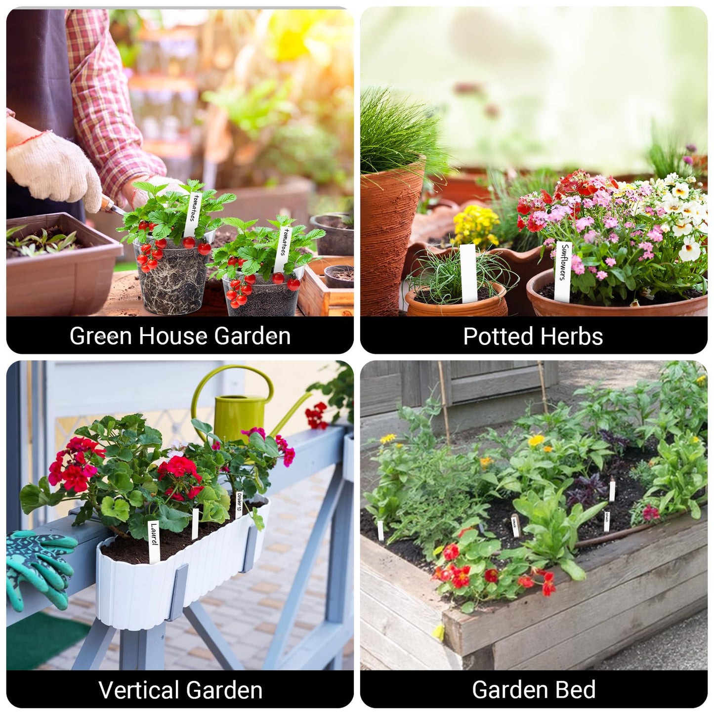 GREANER Window Boxes Planters with 100PCS 4inch White Plant Label, 3PCS 16x3.8 Inch Large Herb Planters with Tray, Indoor Succulent Cactus Flowers Vegetable Plastic Rectangle Pots for Balcony, Office,