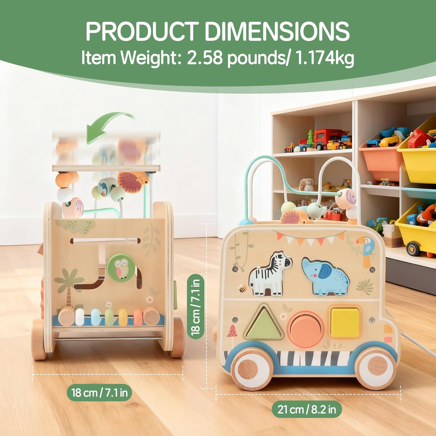 Pithfor Wooden Pull Along Activity Cube Toys, Montessori Toys for 1 2 3 Year Old Baby Toddlers, Baby Activity Cube for 1 Year Old, 1st First Birthday Gift