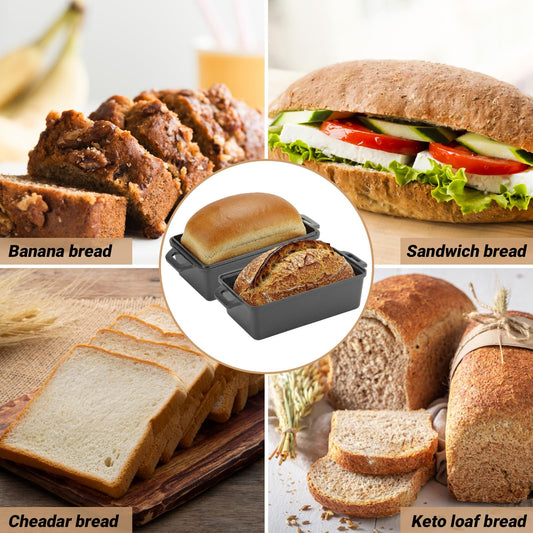 Northriver Casting 9×5 Inch Cast Iron Loaf Pan with Lid | Bread Baking Pan | Even Heat Distribution for Homemade Bread, Cake, and Meatloaf | 2 Piece Set
