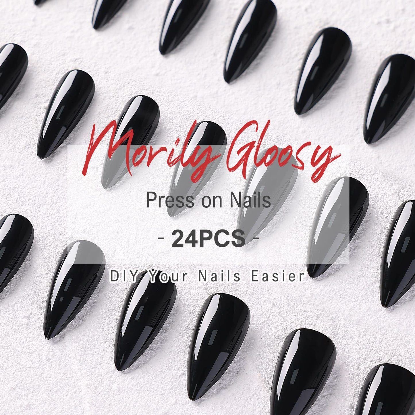 Morily Press-On Nails Bundle | Black Stiletto Glossy & Black Stiletto Matte | 24Pcs Each Set, Medium Length Long False Fake Nails