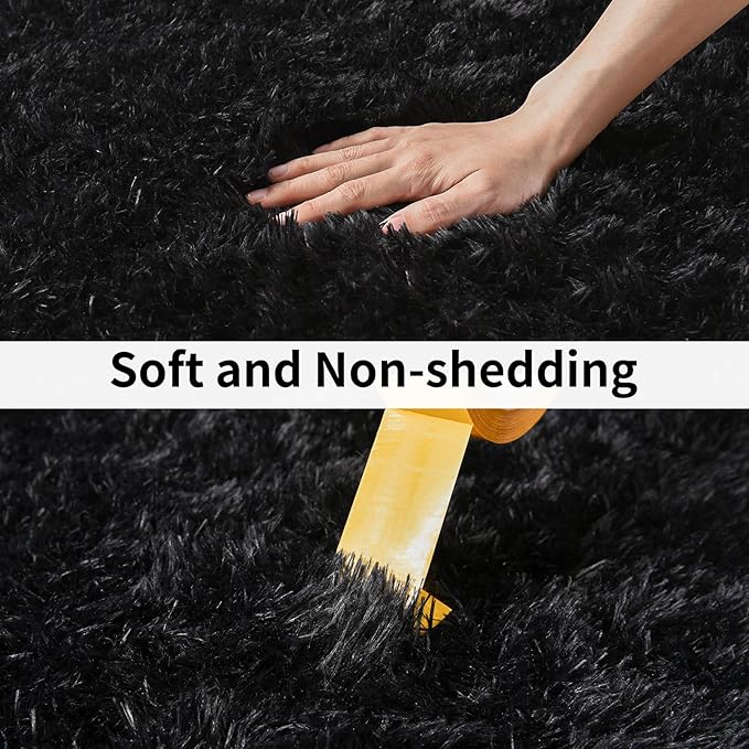 Fluffy Shag Runner Rugs for Bedroom Hallways, 2x8 Black Long Soft Throw Area Rug Non Slip for Bedside Dorm, Shaggy Furry Carpet for Nursery Living Room Home Decor