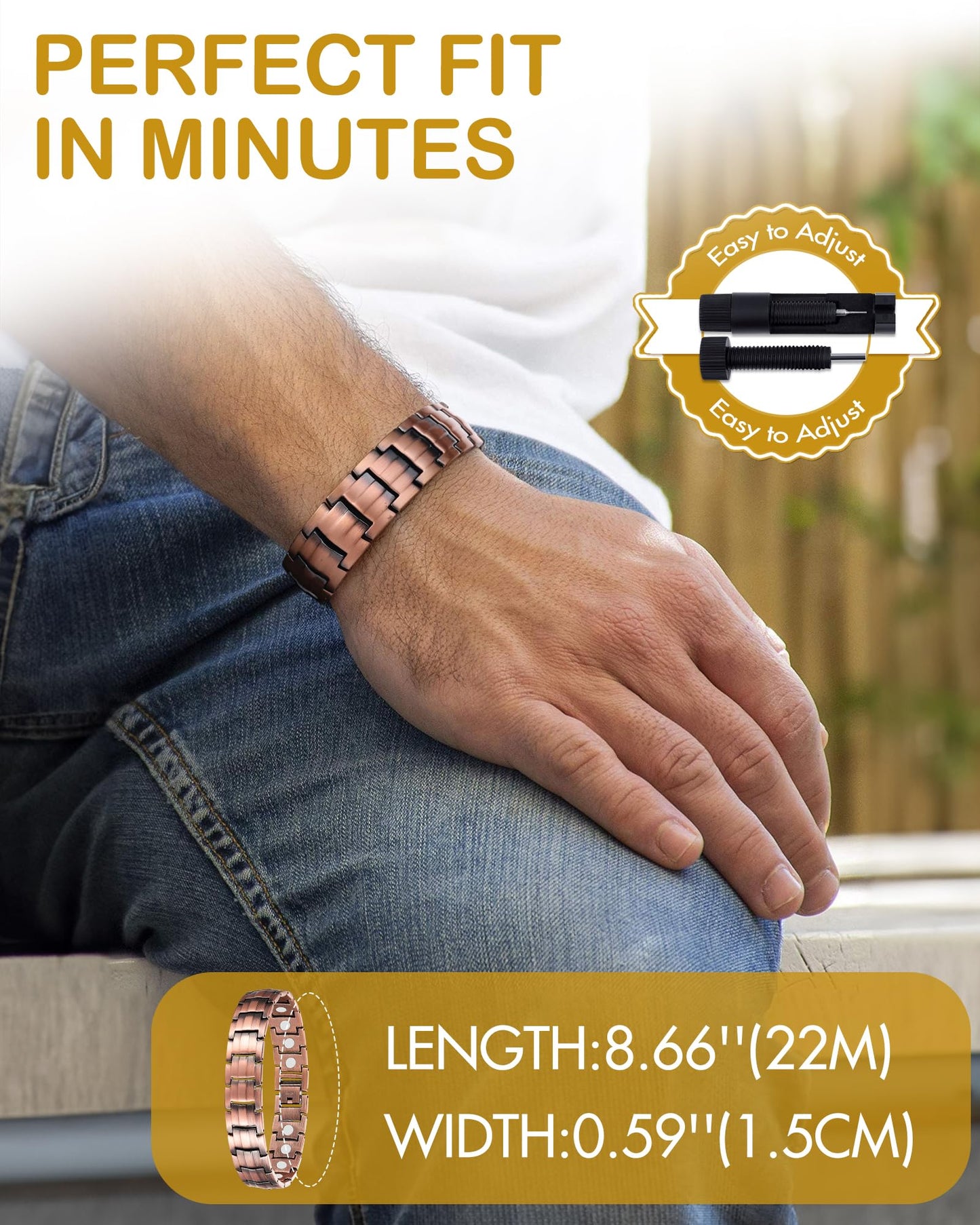 Feraco Copper Bracelet for Men-Magnetic Bracelets 99.99% Pure Copper Jewelry Gift with Adjustable Sizing Tool, Magnetic Field Therapy Jewelry