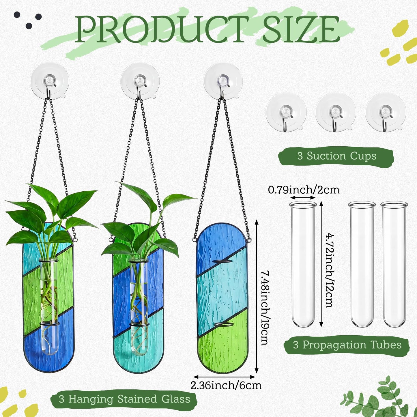 Hushee 3 Pcs Stained Glass Plant Propagation Station Hanging Window Propagation Station Planters with Glass Tubes Hydroponic Planter Terrarium Holder Window Decor for Indoor Home Garden Decor