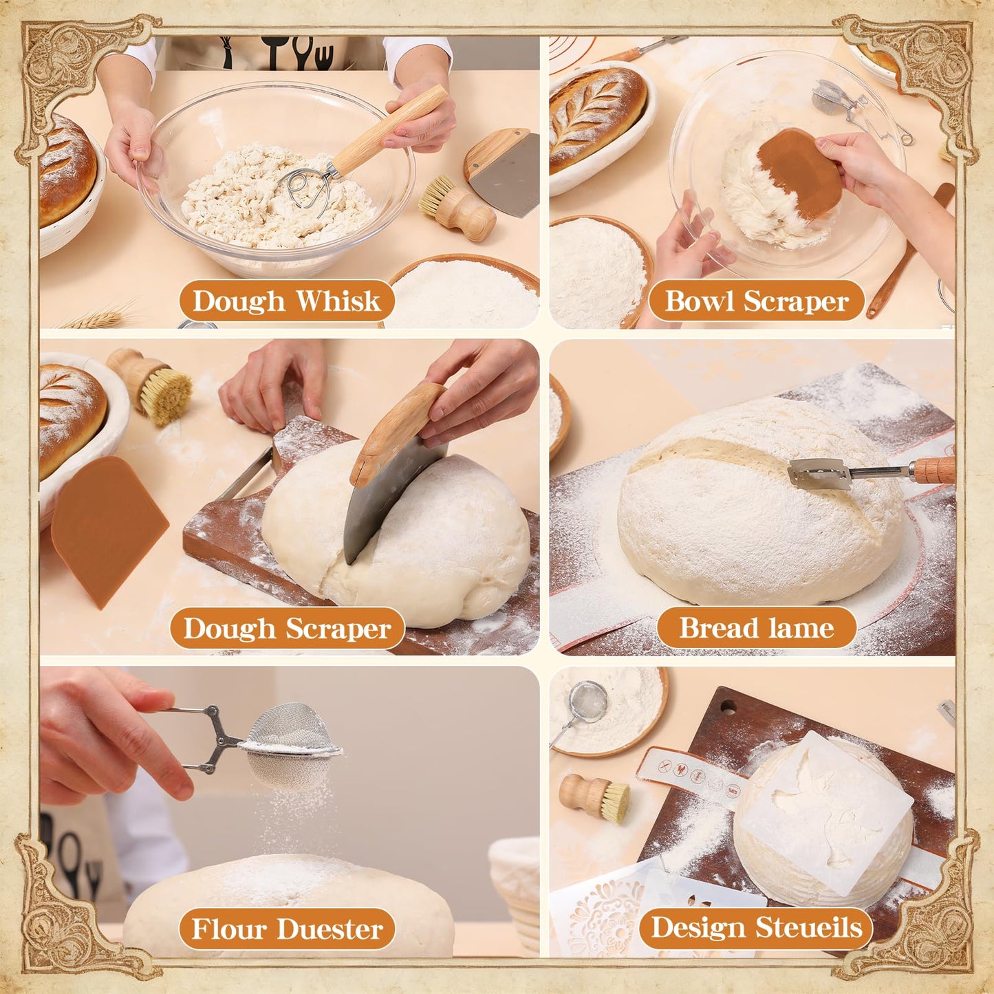 Sourdough Starter Kit, Sourdough Tools with Banneton Bread Proofing Basket, Sourdough Starter Jar, Sourdough Bread Baking Supplies, Complete Sourdough Kit Gifts for Bakers Women Mom