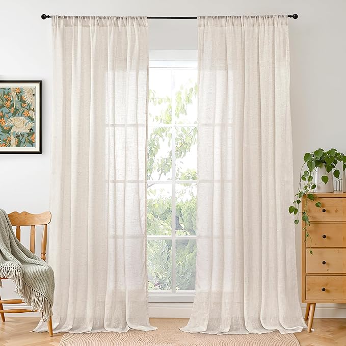 BGment Extra Long 108 Inch Length Curtains for Living Room Windows, Linen Oatmeal Drapes Rustic Country Textured for Farmhouse Bedroom Decor Lightweight Rod Pocket, 2 Panels Set, Each 52 Inch Wide