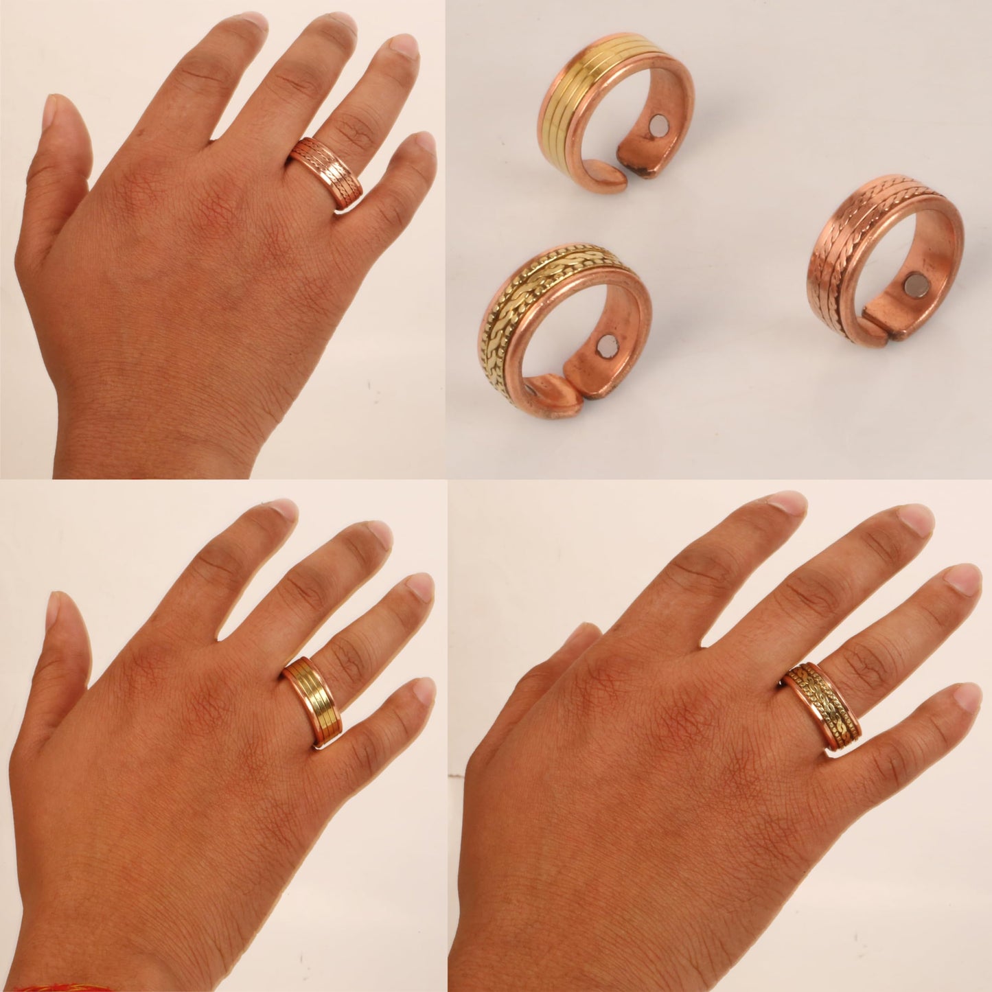 Touchstone Handcrafted Copper Hand Forged With Solid And High Gauge Spiral Wire Braided Pattern Minimalistic Elegance Pure Copper Finger Rings. Set of 3