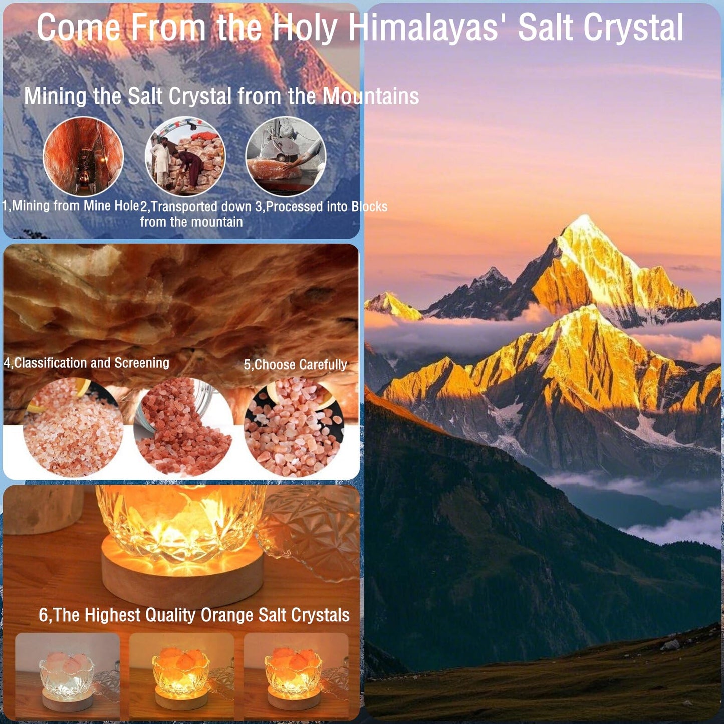 Crystal Glass Himalayan Salt Lamp with LED Light, Wooden Base, 10 Brightness Levels, 3 Distinct Lighting Modes, USB Powered, Pink Salt Rock Lamp, Home Decor Art Showpiece Night Light (Tricolor)