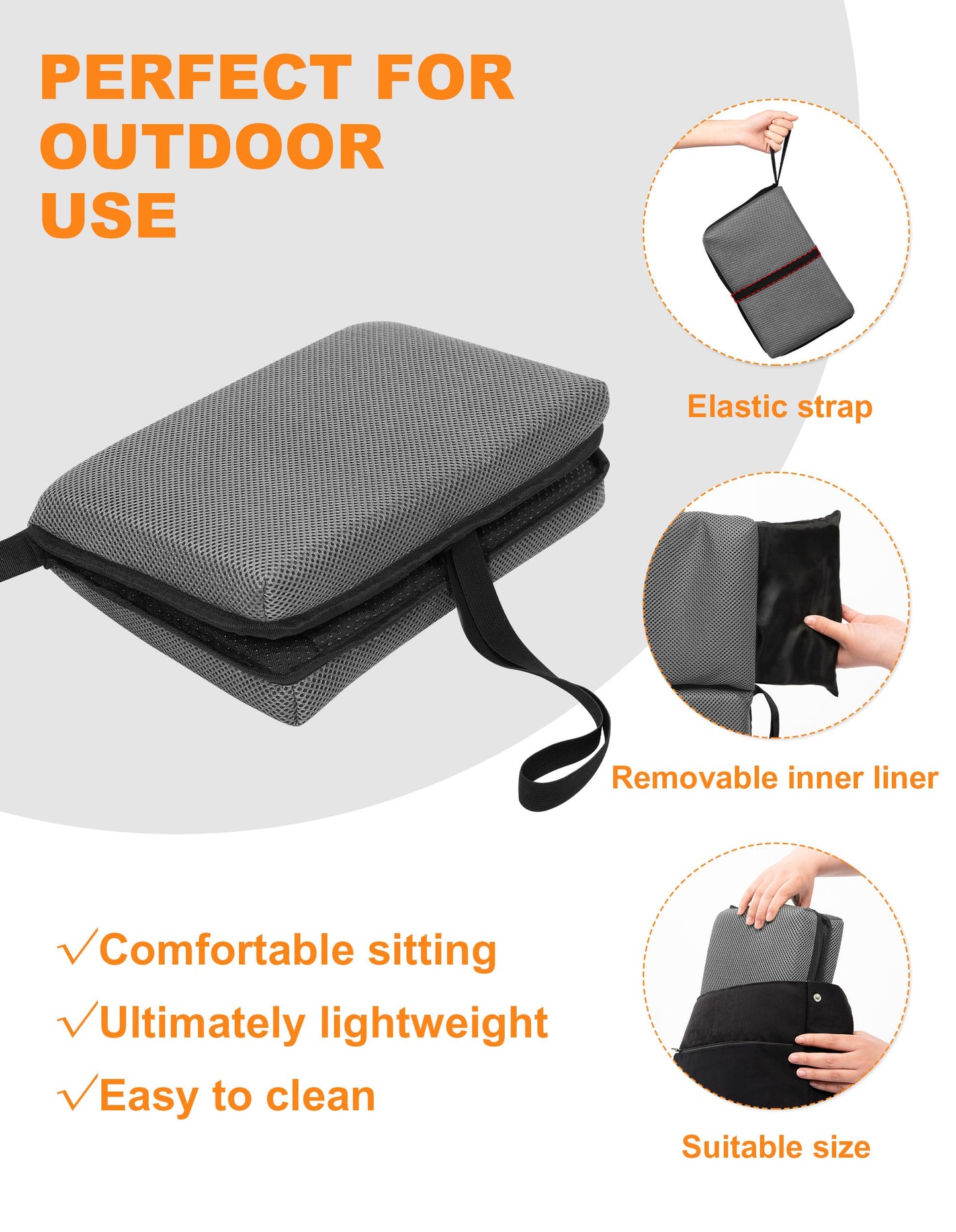 FASTMOMENT Airplane Seat Cushion Portable Travel Cushion for Comfort Foldable Stadium Pad with Breathable Fabric Seat Pad Perfect for Long Flights, Office, Camping, Bleacher (Standard Size - 15.7'')