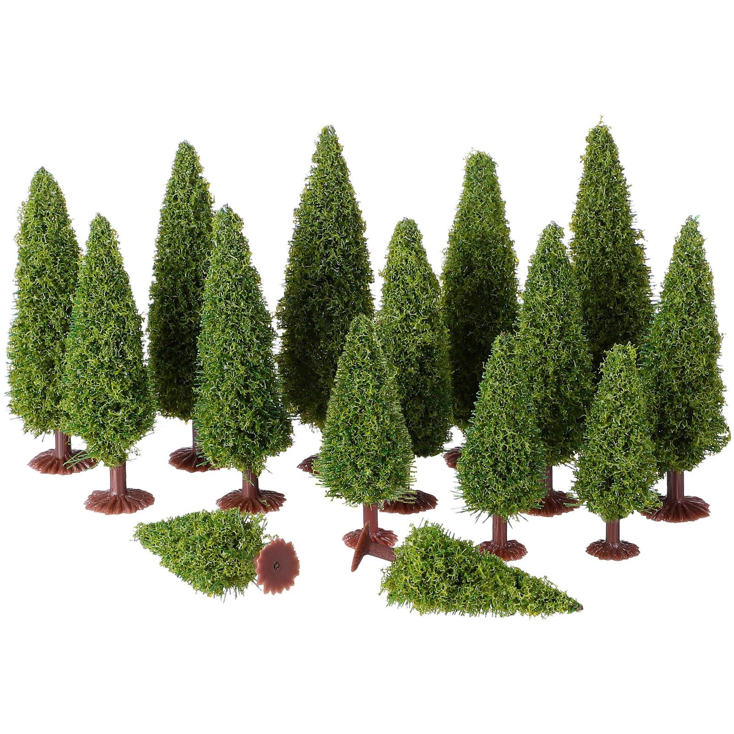 WRITWAA 15Pcs Mini Cedar Model Trees for Model Railroad Scenery Landscape Layout Small Green Trees for Diorama Kits and Miniature Train Accessories
