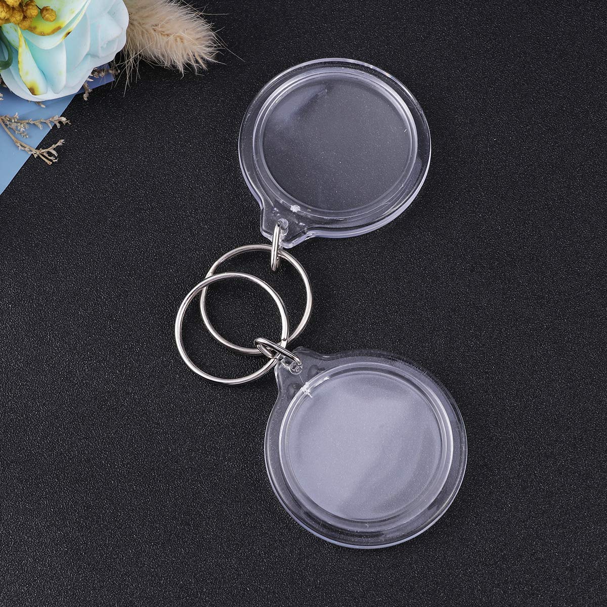 SUPVOX Acrylic Keychain - 100pcs Circular Blank Transparent Photo Frame Keyring