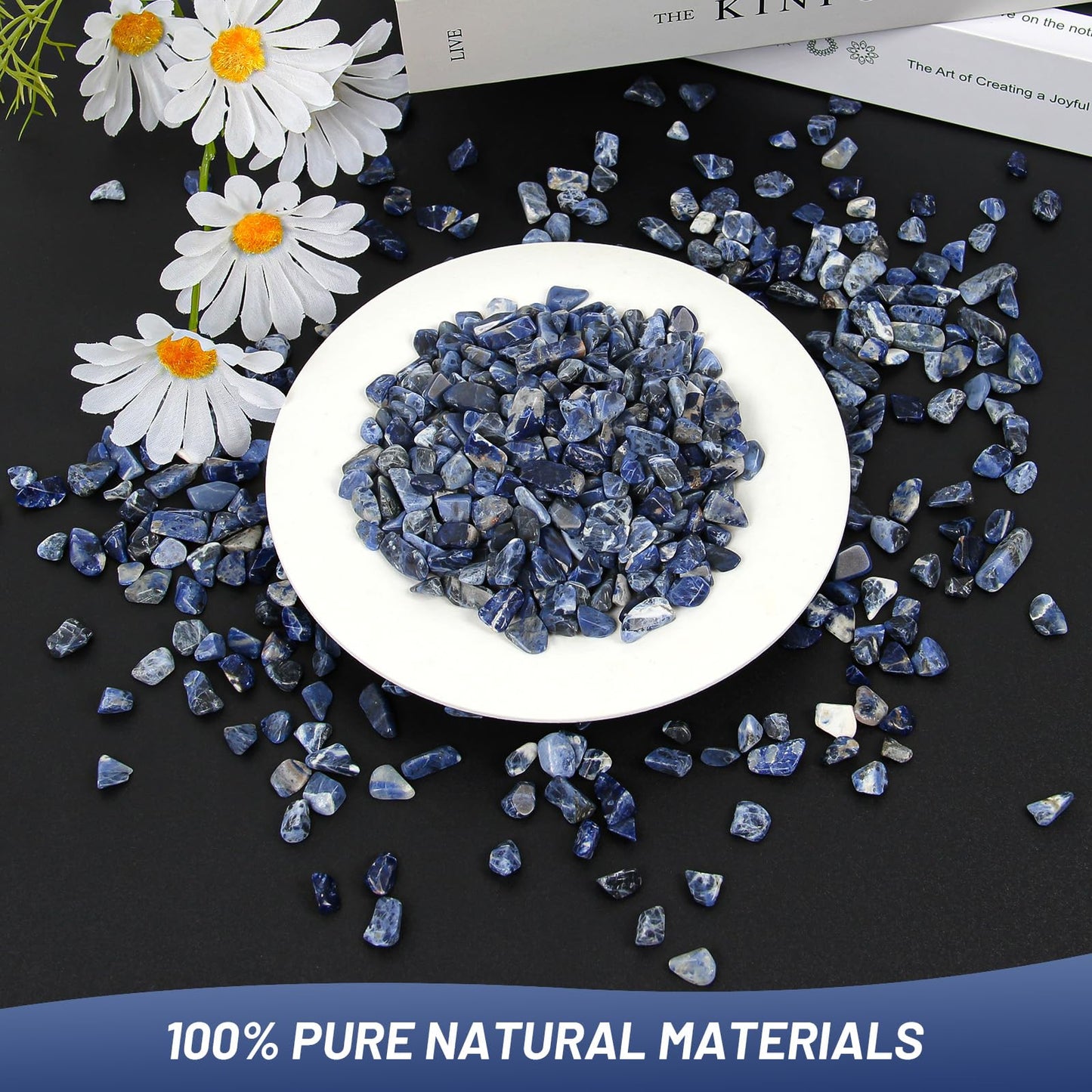 1.1lb Natural Crushed Sodalite Quartz Crystal Tumbled Chips-Sodalite Healing Crystals Chips Bulk, Crushed Crystal Gemstones for Crafts, Beautiful Package for Gift
