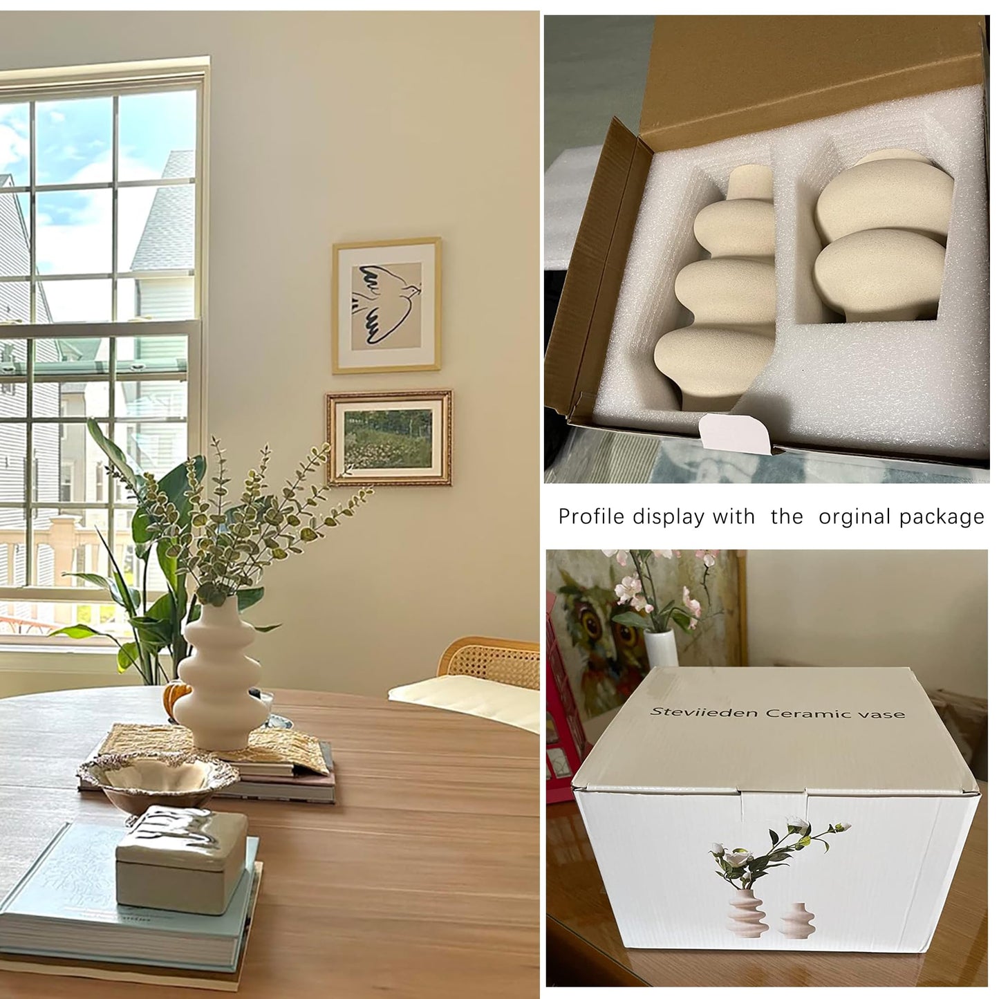 Steviieden Ceramic Vases Set 2, Modern Home Decor,Off White Round Vases,Modern Dried Flower Vases, Boho Home Decor for Centerpieces Wedding Dinner Table Party Living Room Office Bedroom