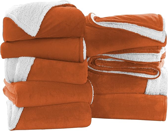 IR Imperial Rooms Rust Sherpa Blankets Queen Size for Bed - Wholesale Bulk Pack of 9 Sherpa Blankets - Soft Fluffy Throw Blanket for Hotels, Guest Bedroom, 90x90 Inches