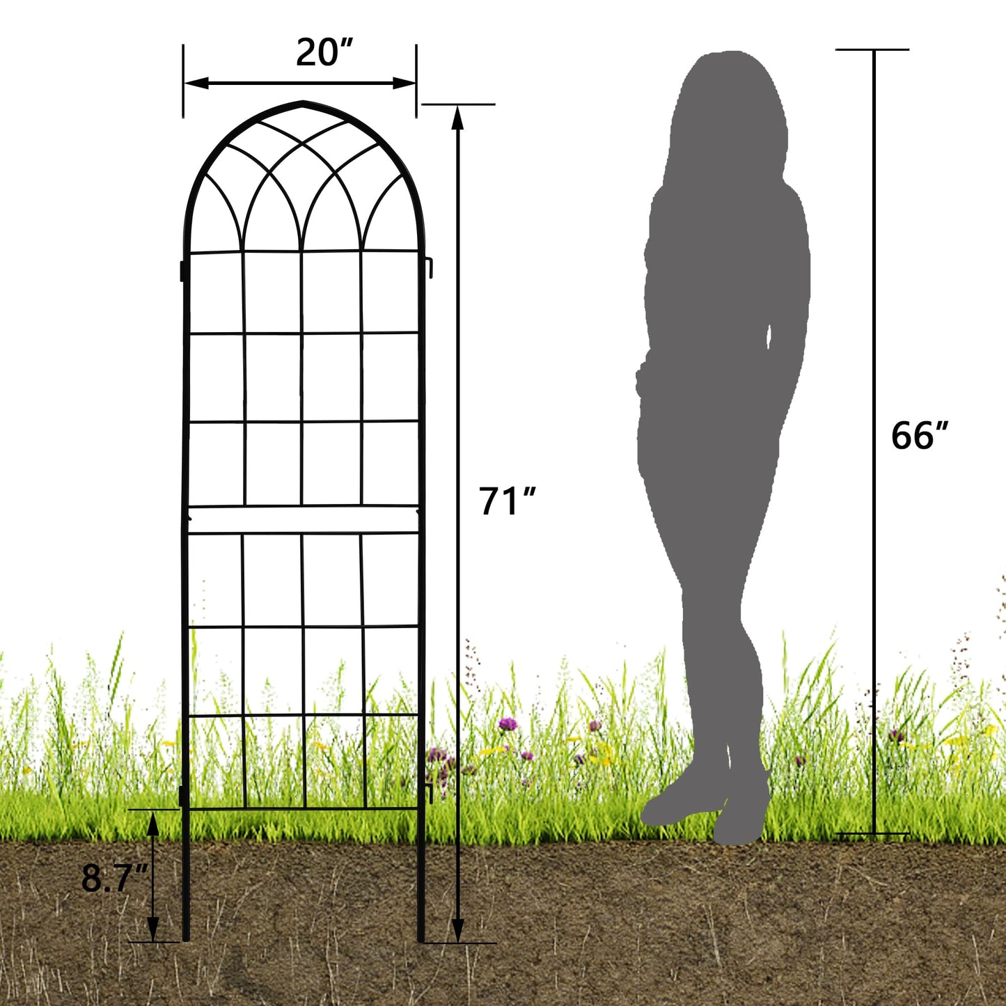 LZRS 2 Pack 71x20in Rustic Iron Arch Decoration Garden Trellis with Black Metal Coating – Perfect for Supporting Climbing Plants Outdoor, Roses, Vines, Flowers, and Vegetables.