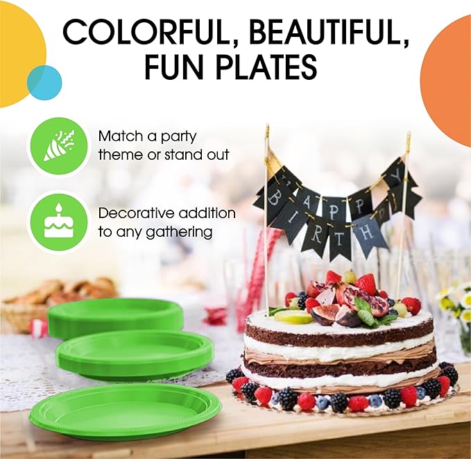 Exquisite Party Solids Lime Green Plastic Plates For Party Supplies 7" Lime Green Disposable Plates Heavy Duty 50 Pcs Plastic Dinnerware Sets Heavy Duty 350 GSM Disposable Dinnerware Set