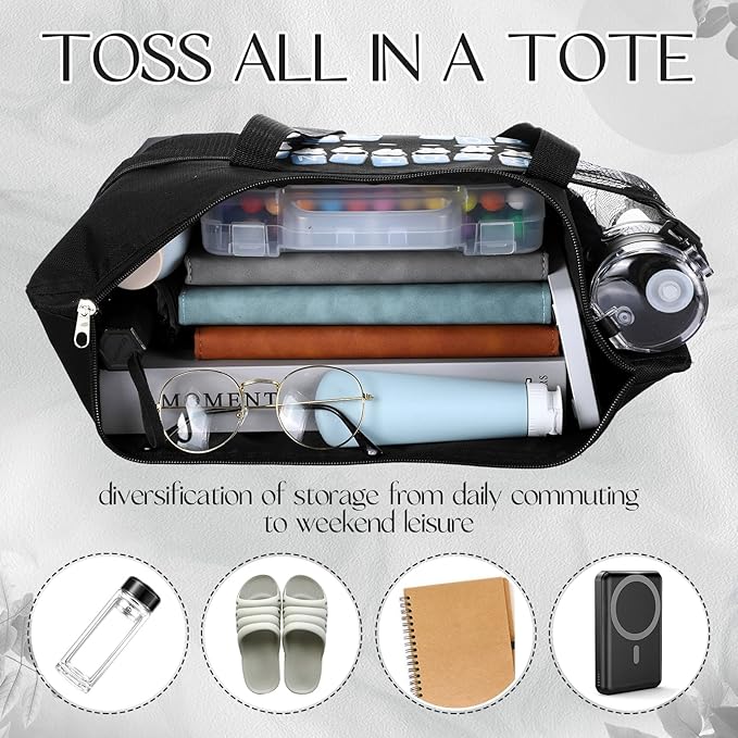 Roowest 5 Pcs Dental Hygiene Appreciation Christmas Gifts Tote Bags with Mesh Pockets Tote Bags Zipper for Dentist Assistant Accessories(Black)