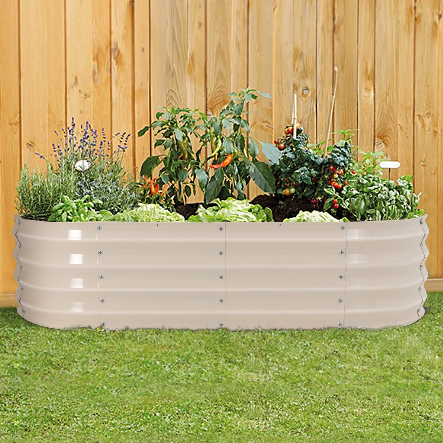 Sundale Outdoor 2 Pack Galvanized Raised Garden Bed Kit, 4x2x1ft Planter Raised Garden Boxes Outdoor with Anti-Rust Paint，Oval Metal Planter Box for Vegetables Flower（Beige）