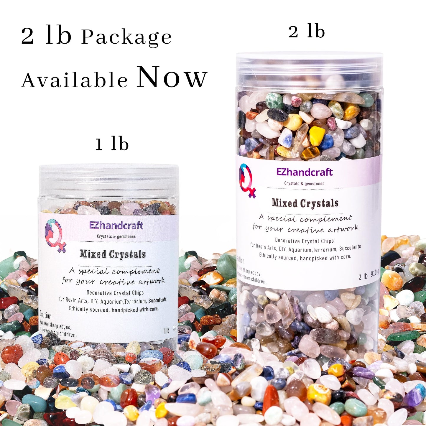 Crystal Chips Bulk, Tumbled Gemstone Chips Bulk 2lb, Poshlished Healing Crystals, for DIY Projects,Vase Filler, Succulent Soil, Potting Mix, Garden Decor, Aquarium & Fish Tank Gravel (Mixed，2 Pounds)