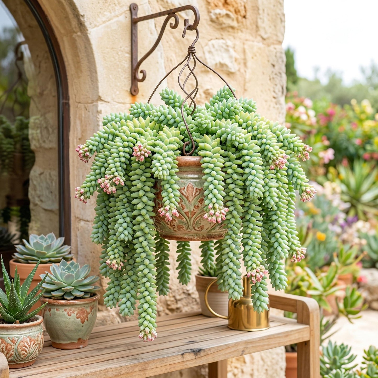 2 Succulent Plants, Donkey Tail Succulent Plants Live in 2 Inch Pot, Plant for Home Office, Wedding Hanging Decoration & DIY Projects