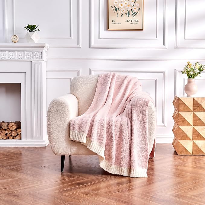 CozeCube Melange Blanket, Ultra Soft Pink and White Throw Blanket, Warm Cozy Knit Fuzzy Plush Reversible Throw for Couch Bed Sofa, 60"x80"
