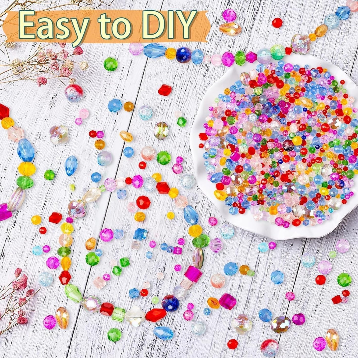 1272pcs Glass Beads for Jewelry Making - Colorful Rainbow Craft Crystal Beads with Loose Beads Sparkly Beads Hole Drilled DIY for Bracelets Craft Earrings Making