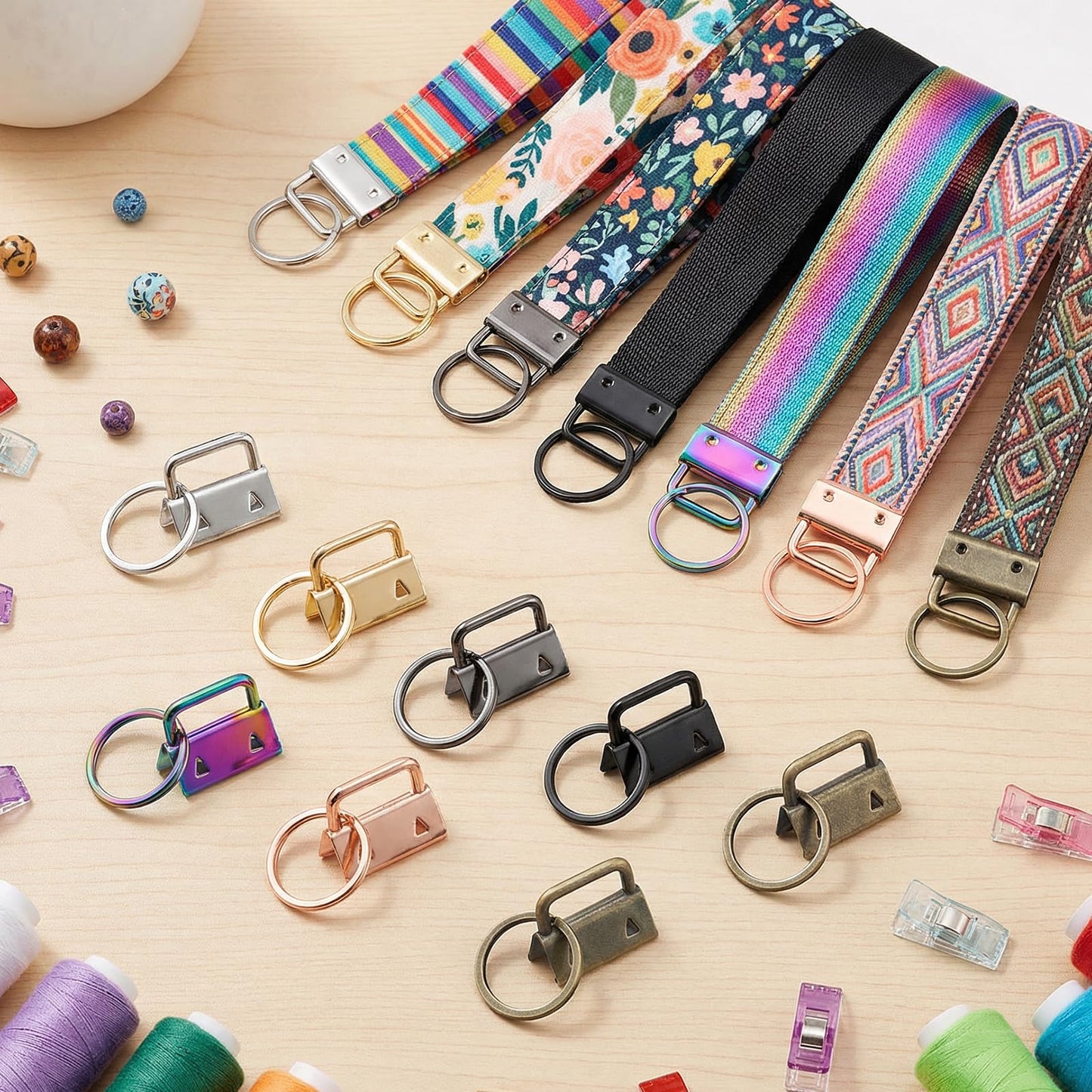 35Pcs Keychain Clamps with Split Rings, 1 Inch Key Fob Hardware Keychain with Rings, 7 Colors Wrist Key Chain Wristlet Sets, Wristlet Keychains Hardware for Lanyard, Crafts DIY Supplies for Gift