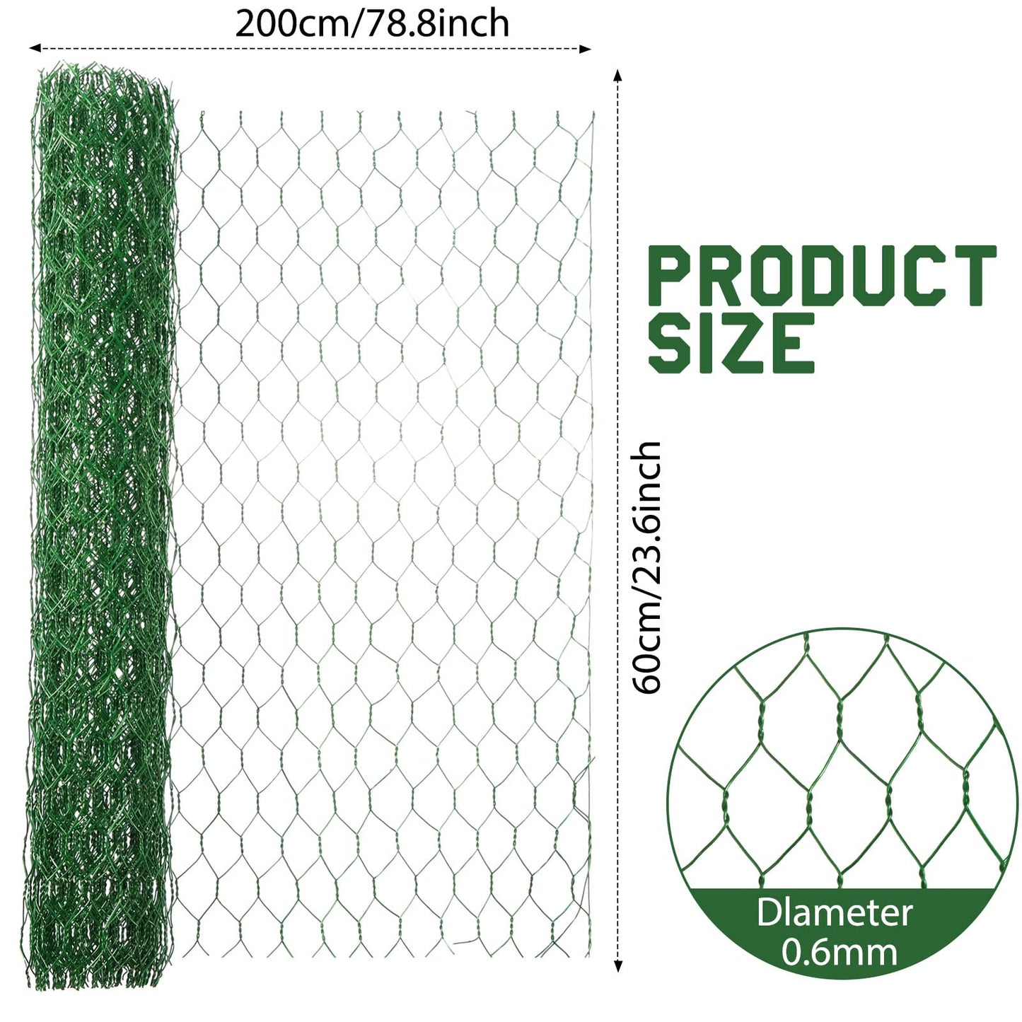 SATINIOR 2 Sheets Chicken Wire Frame Mesh for Floral Arrangements Fence Garden Poultry Netting Galvanized Hexagonal Metal Chicken Wire Fencing Roll for Craft Work Garden(23.6 x 157.4 Inches,Green)