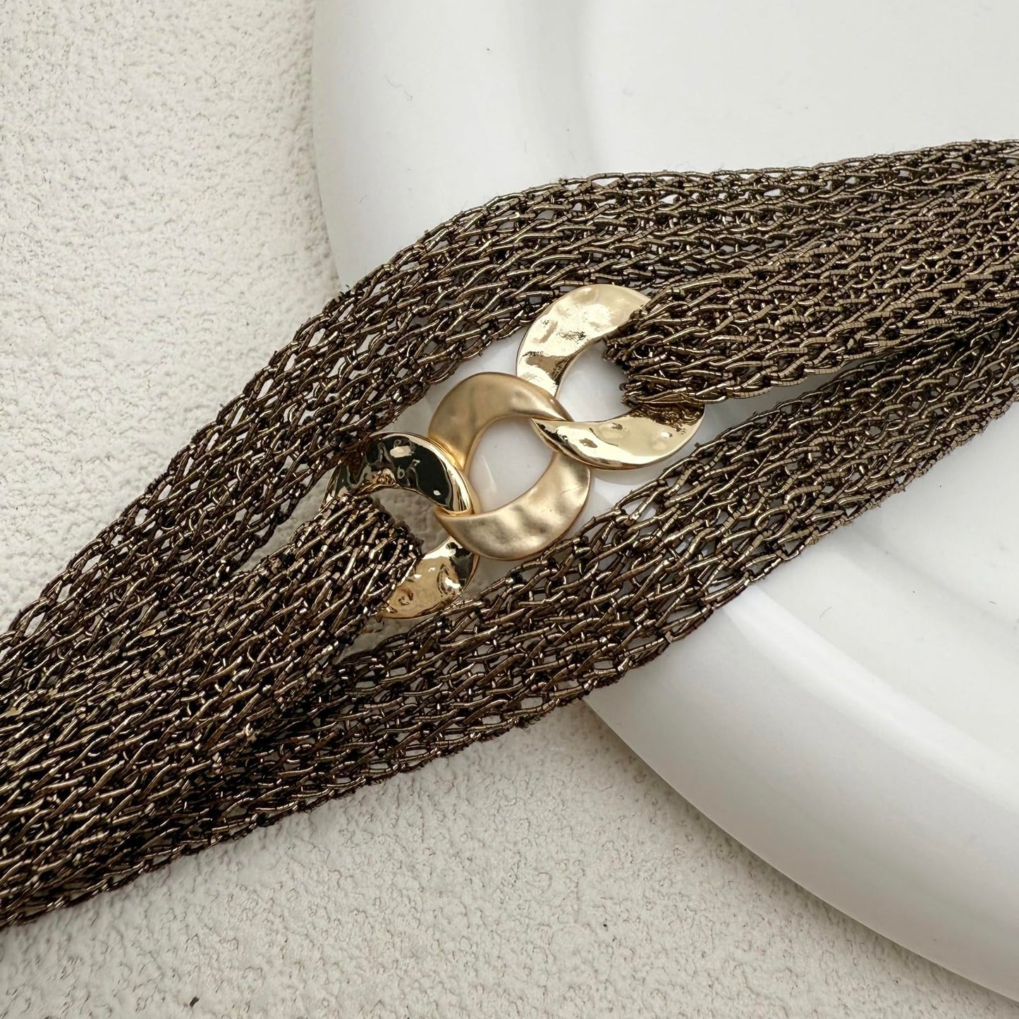YKKZART Mesh Bracelet Dark Brown Multi Chain Three Circle Bracelet cuff Light Statement Mesh Bracelet for Women Trendy