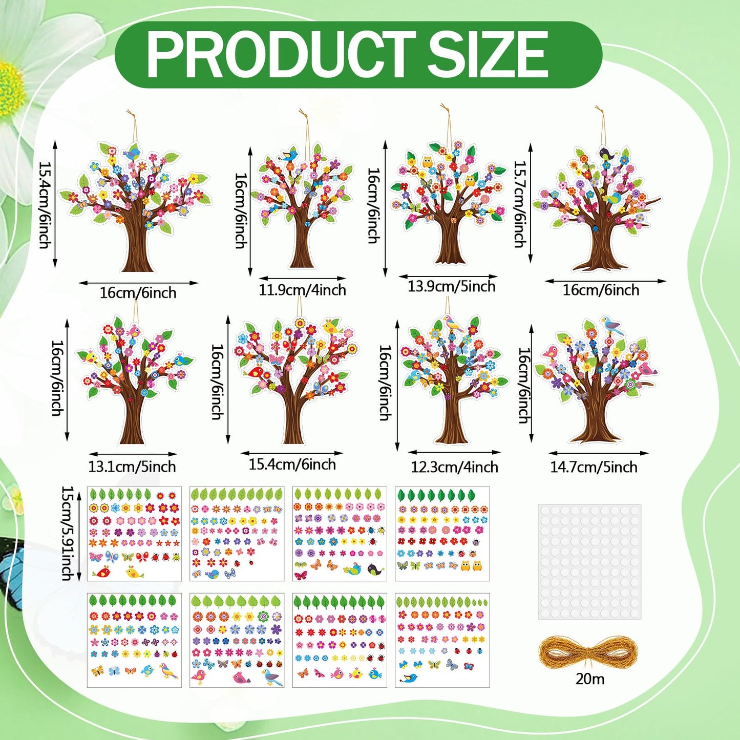 Watersay 48 Sets Spring Tree Craft Kits for Kids Bird Butterfly DIY Tree Spring Art Craft Ornaments for Preschool Home Easter Party Art Activities Decoration