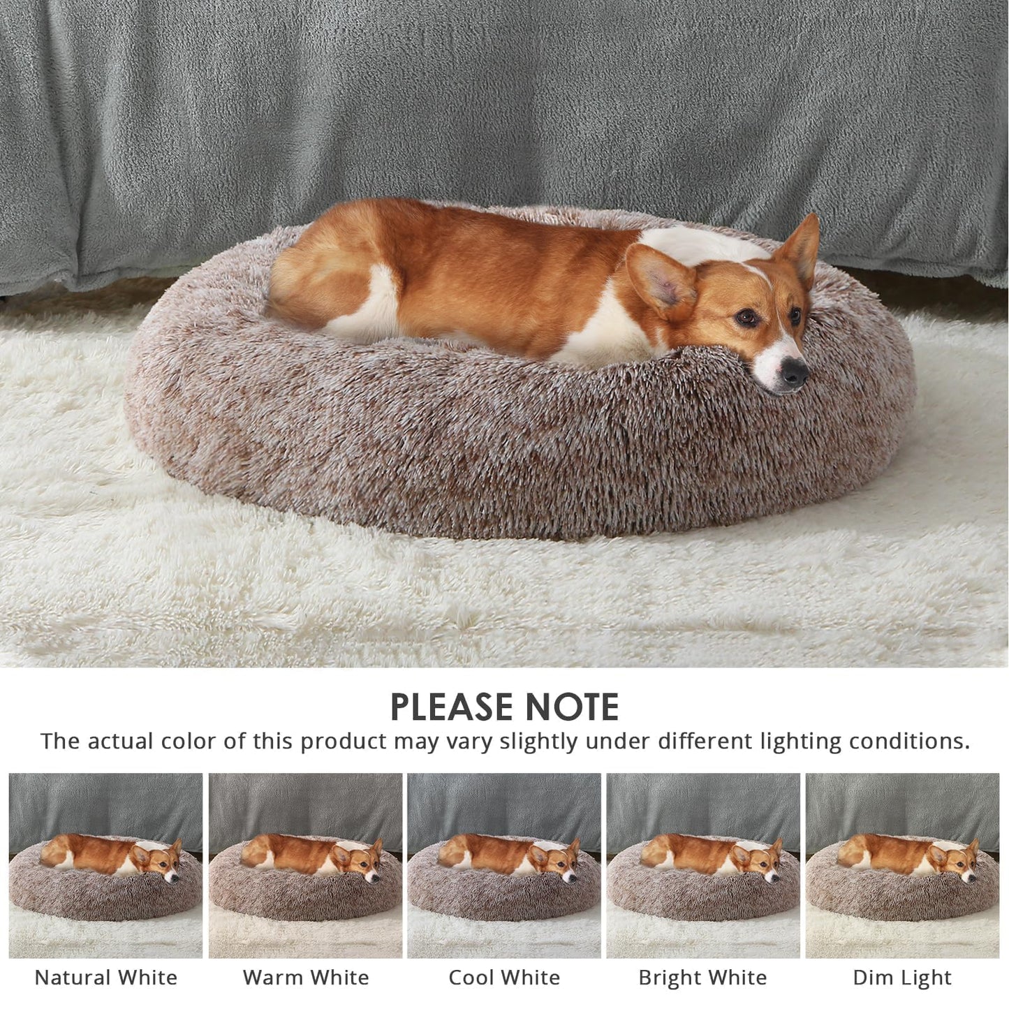 JOLLYVOGUE Dog & Cat Bed, Calming Anti-Anxiety Pet Bed for Small Dogs, Fluffy Donut Cushion for Small and Medium Pets (20")