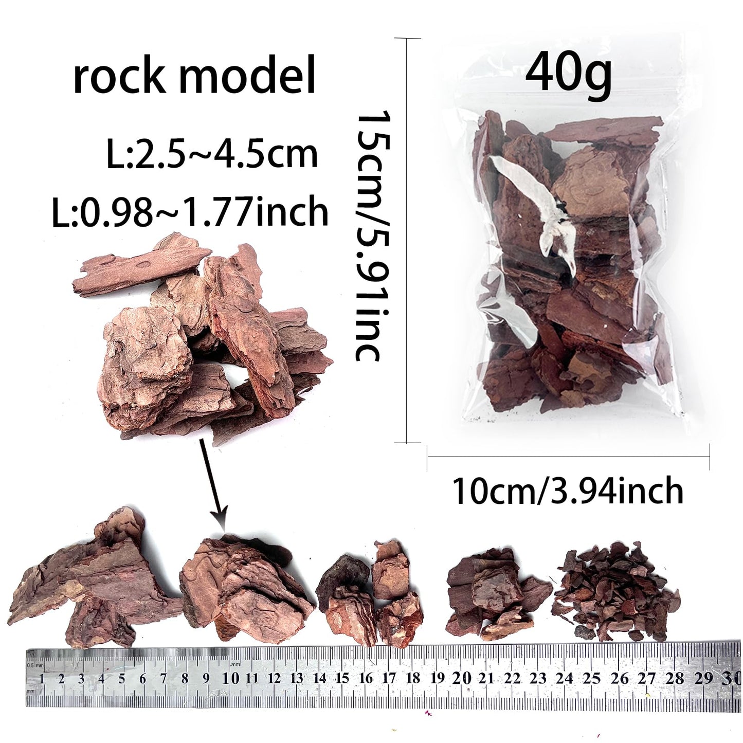ZZZ SAN ZHI Miniature Bark Rock Model, Brown Tree Bark Texture, 5 Sizes, 200g Total (40g x 5 Packs) for Train Layouts, Railway & Car Diorama Scene Models