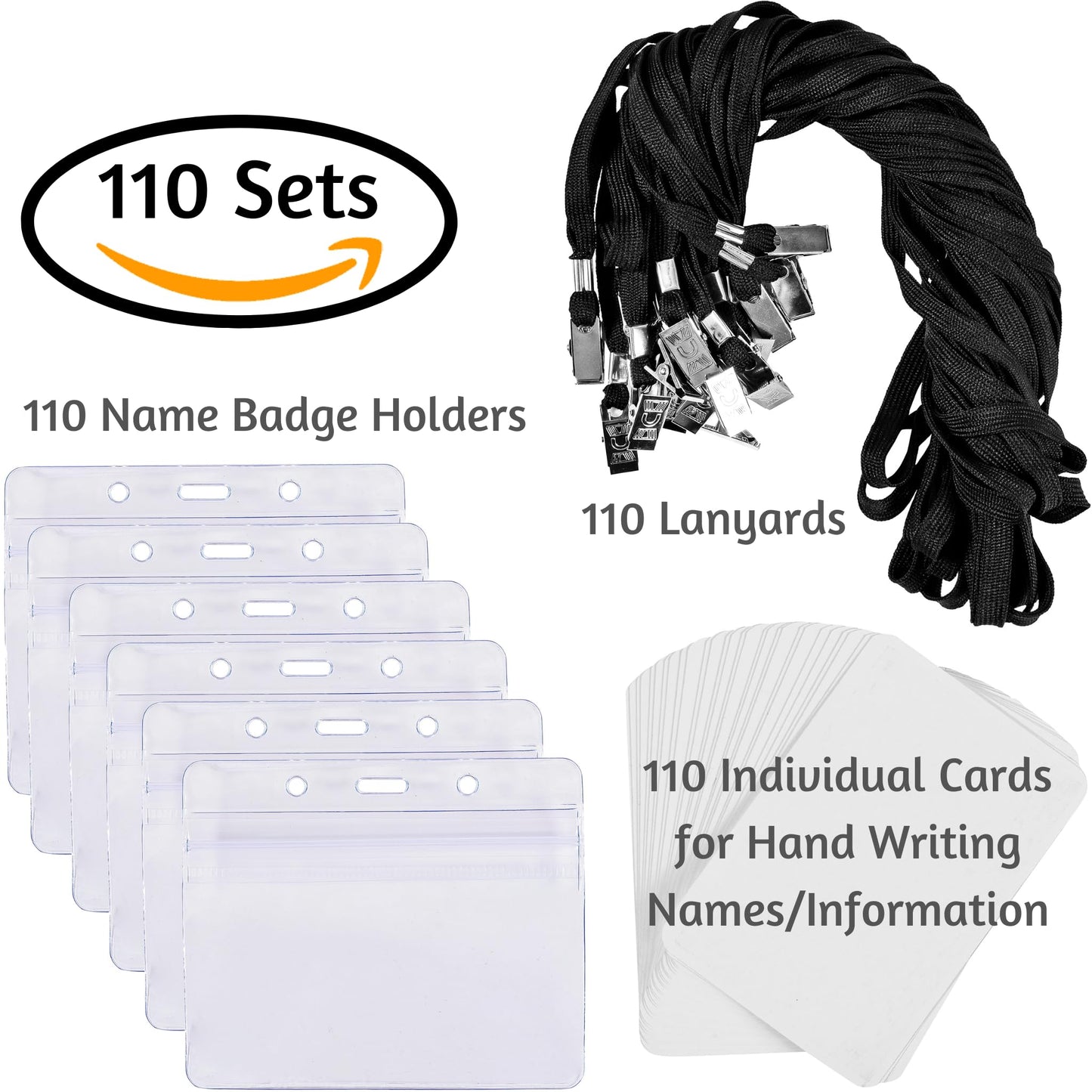 SEE-IT! 330 pcs Make 110 Name Tag Holders with Lanyards and White Insert Cards, Quick Load No Zipper Badge Protector ID Holder Heavy Duty Reusable Business School Church Conference