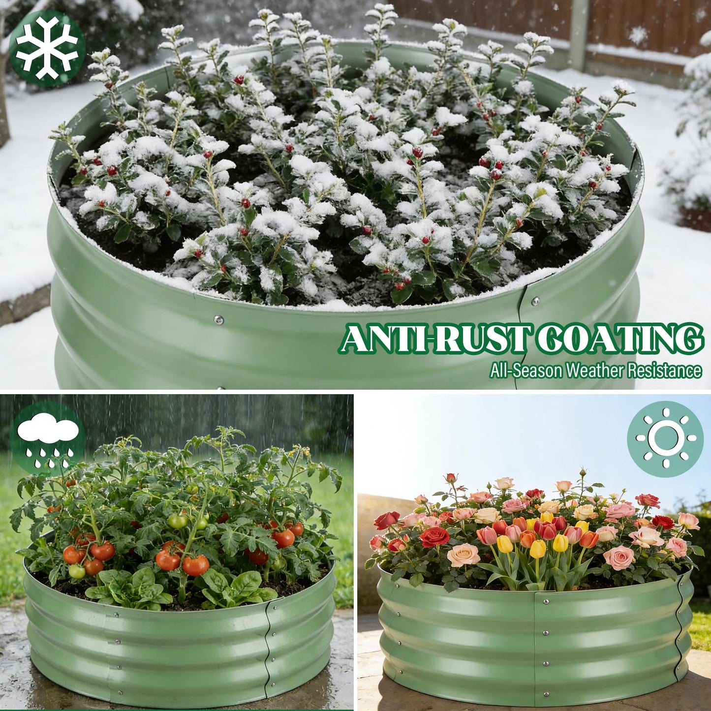 Cycayit Round Metal Raised Garden Bed 2 Pack with Fabric Liners, 2 ft × 2 ft × 1 ft, Outdoor Planters for Backyard, Patio & Garden (sage Green)