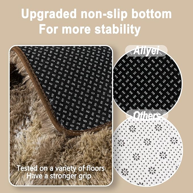 Soft Runner Rugs for Bedroom Hallways, 2x5 Abstract Brown Fluffy Shag Throw Area Rug Non Slip for Bedside Dorm, Long Shaggy Furry Carpet for Nursery Living Room