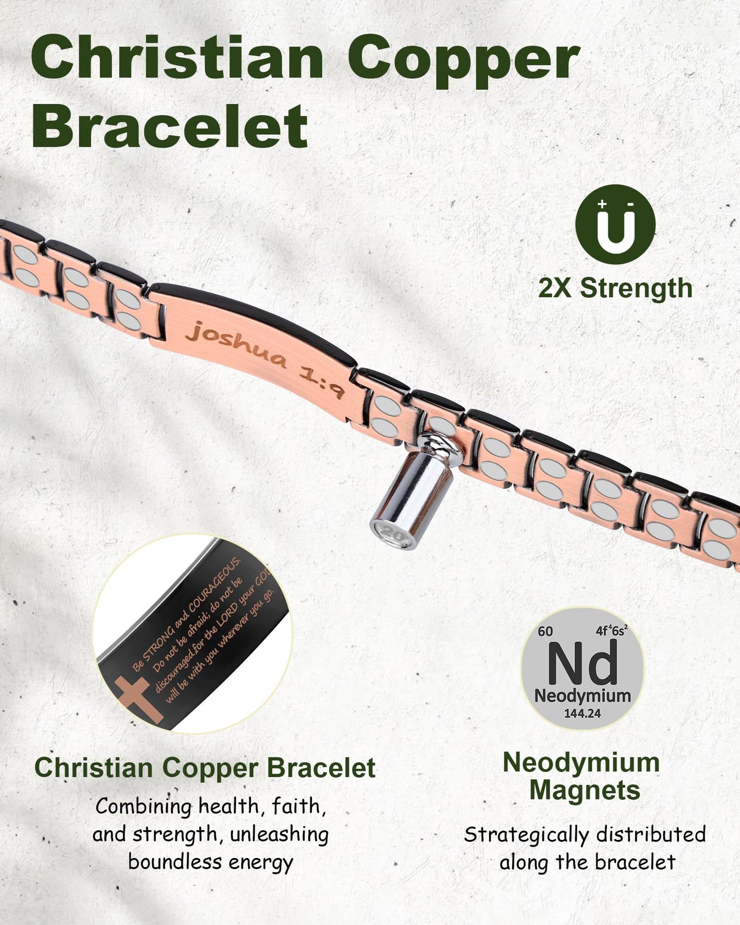 MagEnergy Copper Bracelet for Men, Christian Magnetic Bracelet with Ultra Strength Magnets, Adjustable Biblical Cross Design, Jewelry Gift Includes Sizing Tool