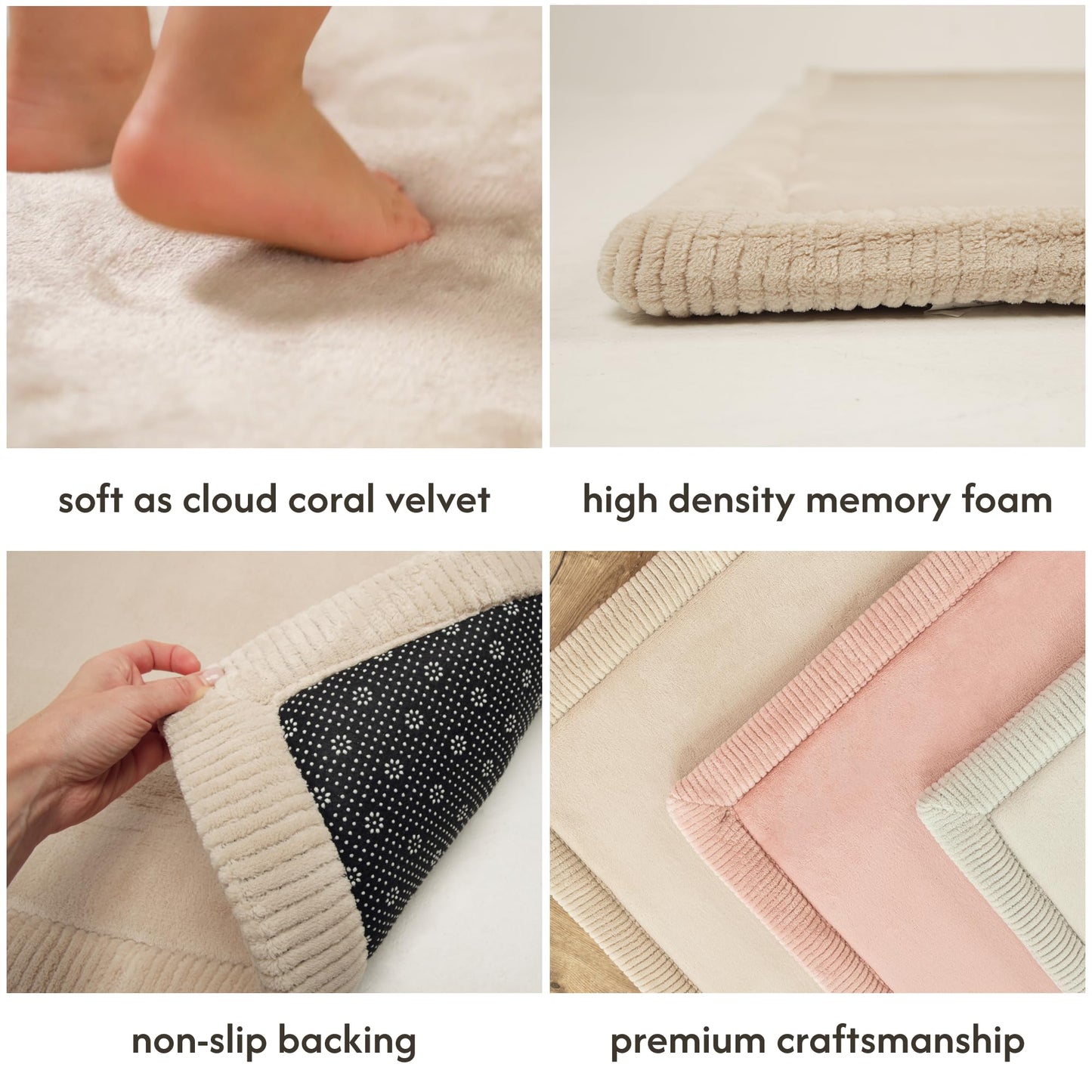 Hakuna Matte CloudSoft Mat for Floor 60" x 80" Beige – Coral Velvet Memory Foam Rug – Non-Slip, Water-Resistant