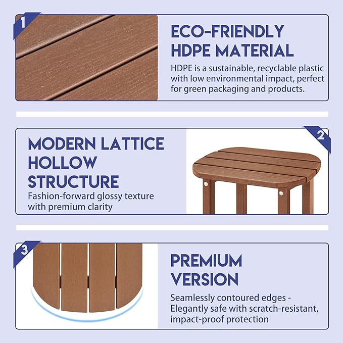 LZRS Outdoor Side Table - 2-Tier Adirondack HDPE Patio End Table for Pool, Porch,Balcony & Backyard,Weather Resistance for Indoor and Outdoor use(Brown)