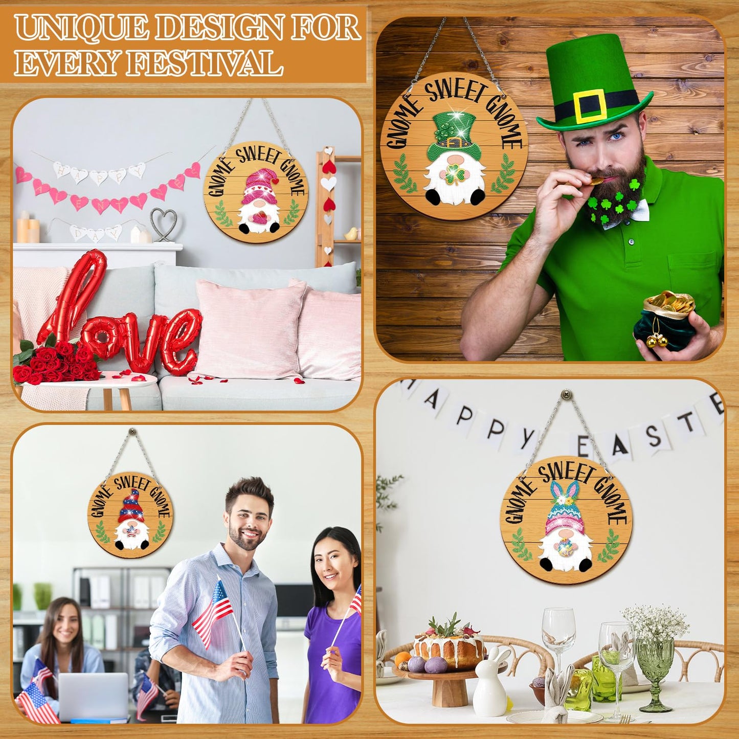 CroBlissful 41 Pcs Interchangeable Iron Gnome Decor DIY Diamond Painting Craft Kit with Magnetic Hats Hands for Seasonal Holiday Decor