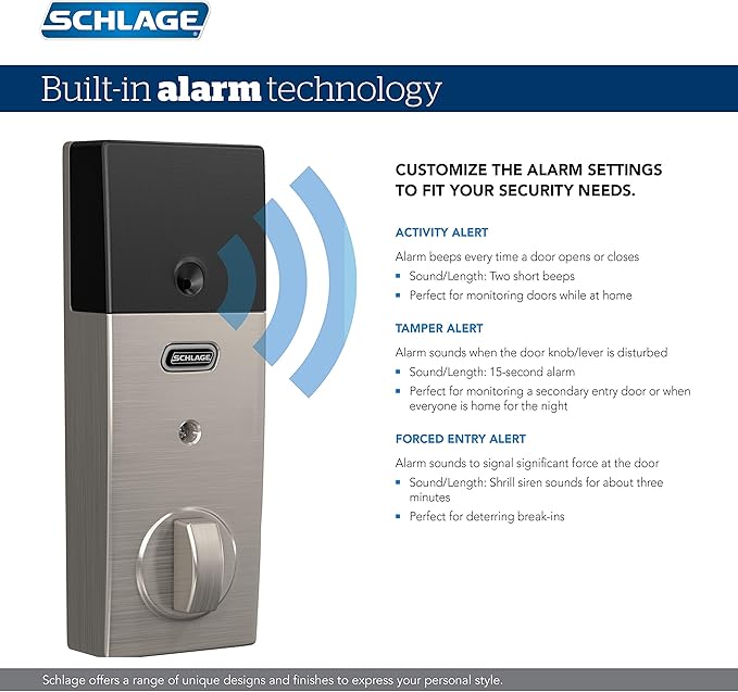 SCHLAGE BE469ZP CEN 625 Connect Smart Deadbolt with alarm with Century Trim in Bright Chrome, Z-Wave Plus enabled, 3 x 8 x 2 inches
