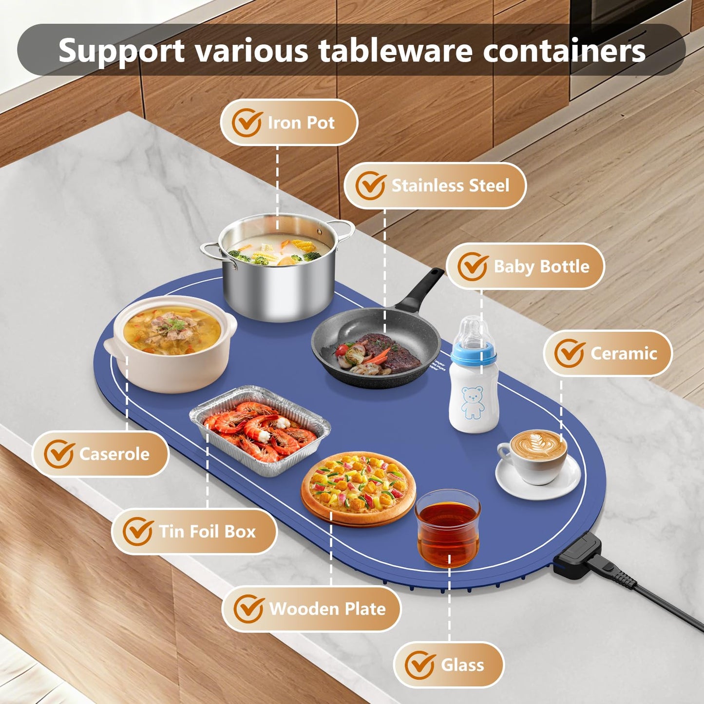 seenlast Warming Mat for Food with Adjustable Temperature Timer,10S Fast Heating Silicone Food Warmers for Parties Buffet and Home Daily,Food Warming Mat with Insulating Pad Raised Feet Protects Table